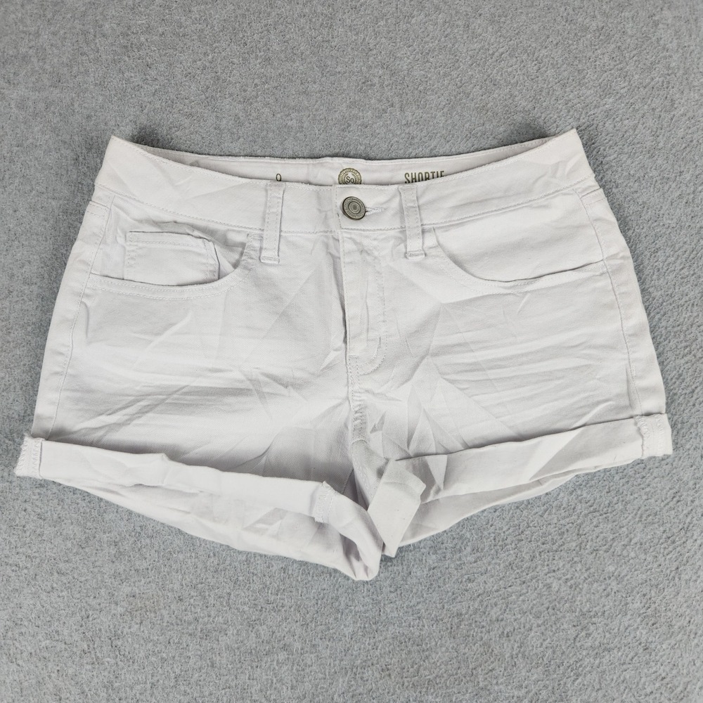 SO Shorts Womens 9 Light Gray Denim Shortie Stretch 5-Pocket Casual Cuffed Hem